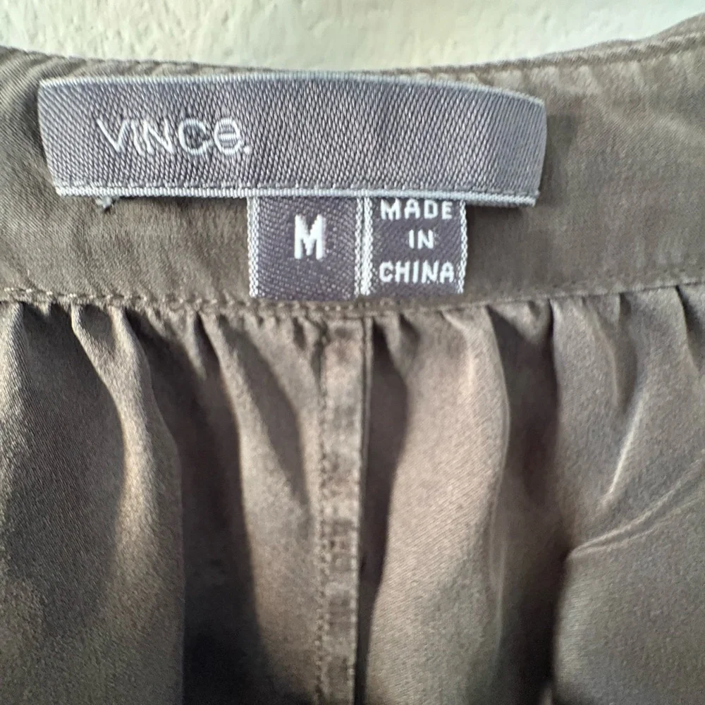 Vince Silk Taupe V-Neck Relaxed Blouse - Picture 3 of 9